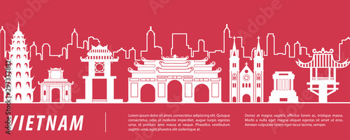 Vietnam famous landmark silhouette with  red and white color design