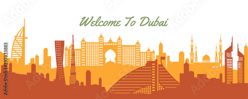 famous landmark of Dubai,travel destination with silhouette classic design