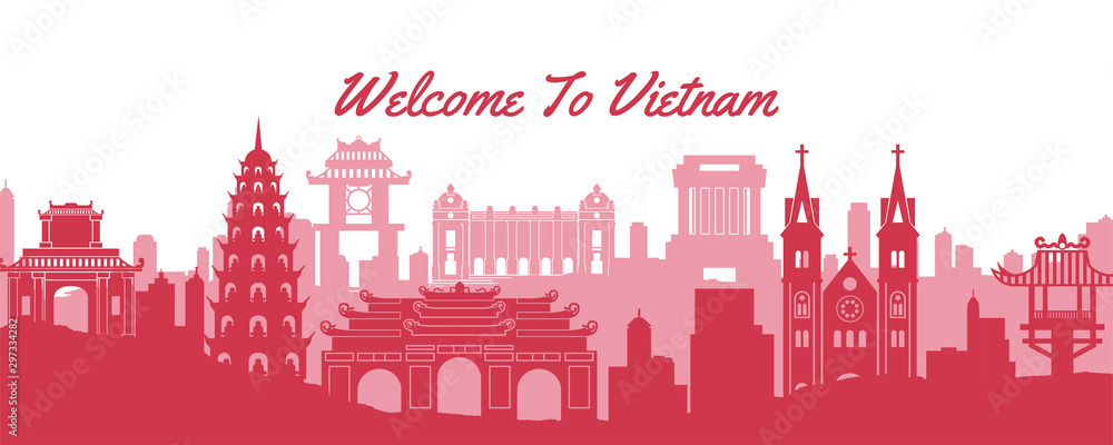 famous landmark of Vietnam,travel destination with silhouette classic design