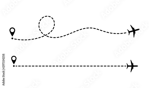 Aircraft route dotted lines, vector concept design element. Tourism and travel. Tourist route by plane. Tracks traveler dotted lines.