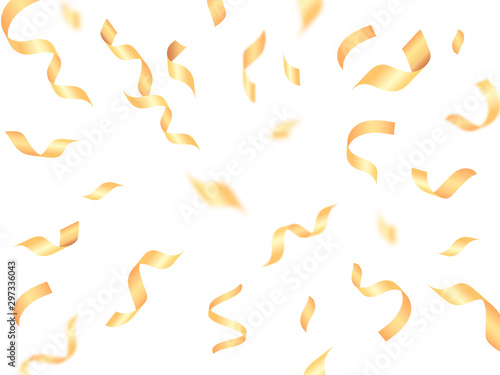 Golden confetti and serpentine background. Vector illustration banner or postcard