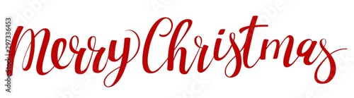Merry Christmas calligraphic lettering inscription decorated with New Yerar tree. Vector tenplate for Christmas greeting card, banner, web page and mobile app.