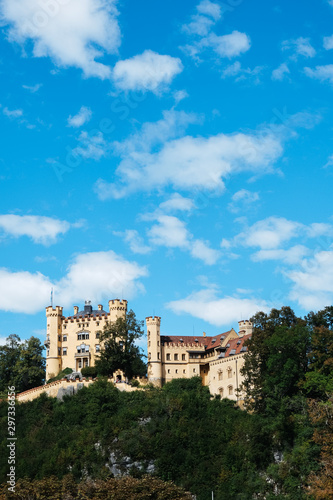 Beautiful castle Hohenschwangau and deep blue lake