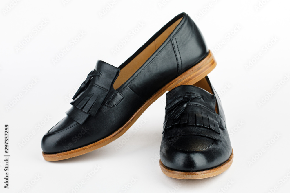 Women's black ballet flats on white background. Women's black ballet flats on white background.