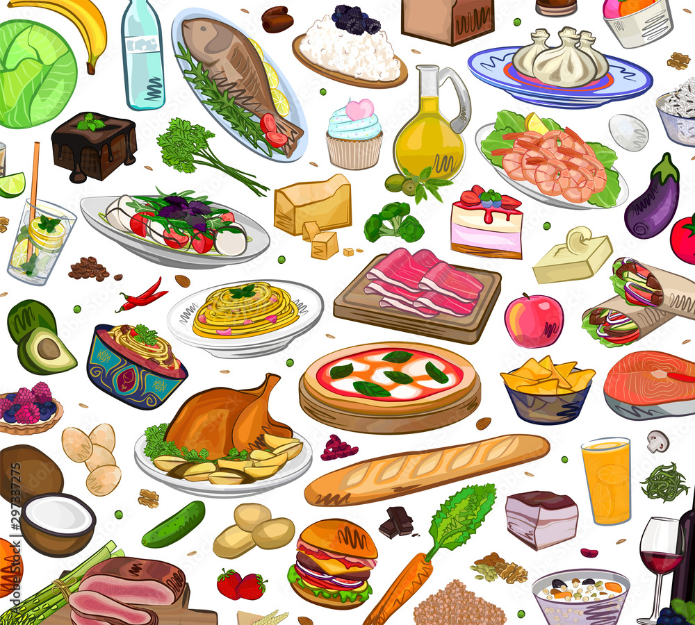 Hand drawn food on white background, vector Hand drawn food on white background, vector