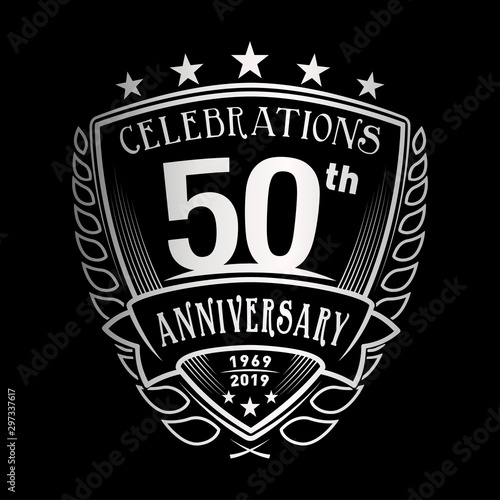 50th shield anniversary logo. 50th years logo. Vector and illustration.