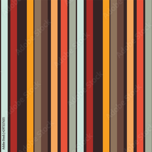Colorful vertical stripes seamless pattern. Striped fashion print in a trendy warm color palette. Abstract geometric background. Vector illustration.