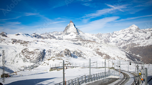 Landscape view of Matterhorn with blue sky in Gornergrat railway,Switzerland