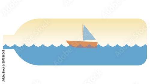 Vector illustration of boat swinging on the waves inside the bottle