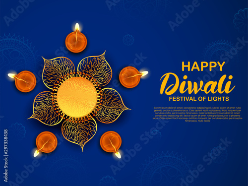illustration of burning diya on happy Diwali Holiday background for light festival of India