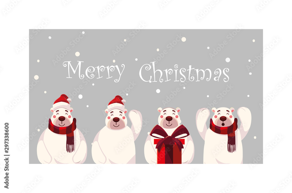 set of polar bears with label merry christmas set of polar bears with label merry christmas