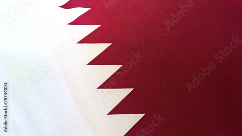 3D rendering of the national flag of Qatar waving in the wind. The banner emblem is made of realistic satin texture and rendered in a daylight situation. 