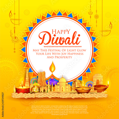 illustration of burning diya on happy Diwali Holiday background for light festival of India