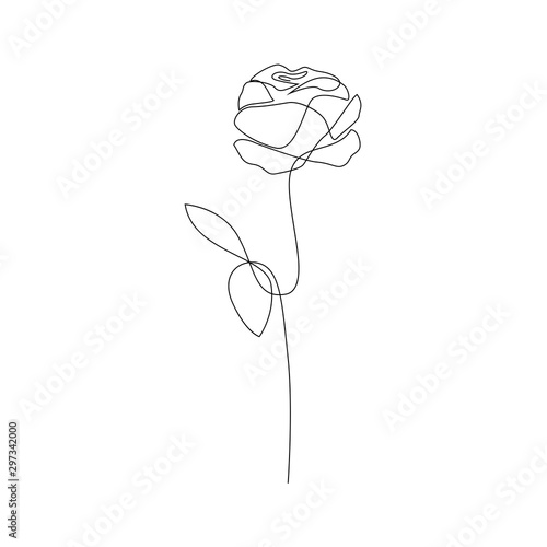 One line hand drawn rose. Long stem rose. Single line flower vector illustration
