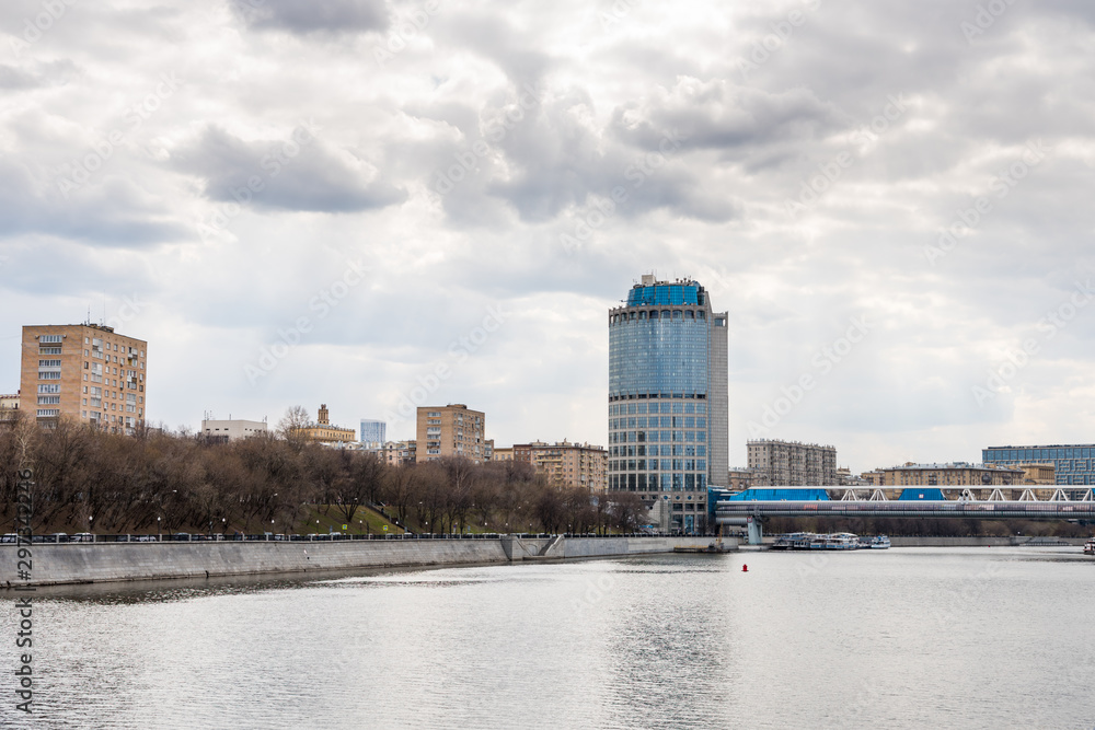 Mordern skyscrapers at the bank of The Moskva River, in the downtown of Moscow city, Russia.