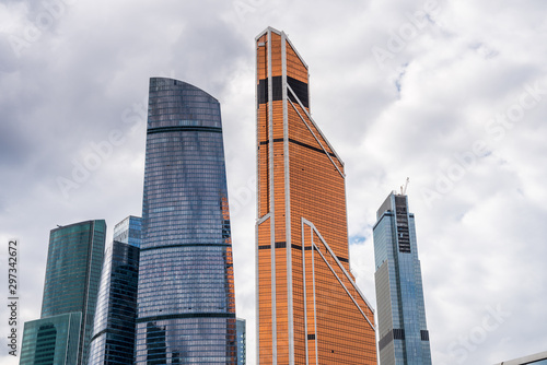 Mordern skyscrapers at the bank of The Moskva River  in the downtown of Moscow city  Russia.
