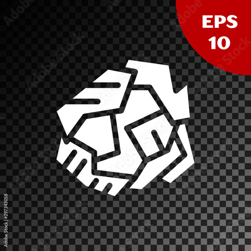 White Crumpled paper ball icon isolated on transparent dark background. Vector Illustration