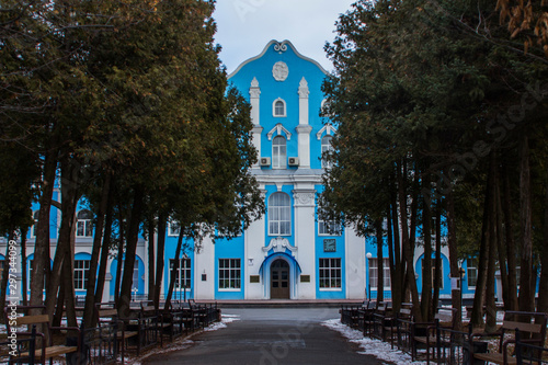 Beautiful blue historic building in Kyiv. Ukraine