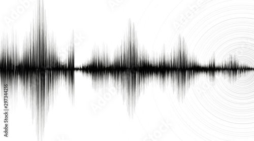 Black and white Earthquake Wave With Circle Vibration Line White paper background,audio wave diagram concept,design for education and science,Vector Illustration.
