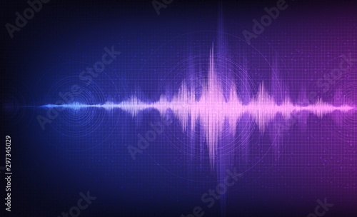 Ultra violet digital Sound Wave Low and Hight richter scale with Circle Vibration on technology Background and earthquake wave diagram concept,design for music studio and science,Vector Illustration.