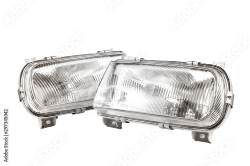 Car headlights isolated on a white background