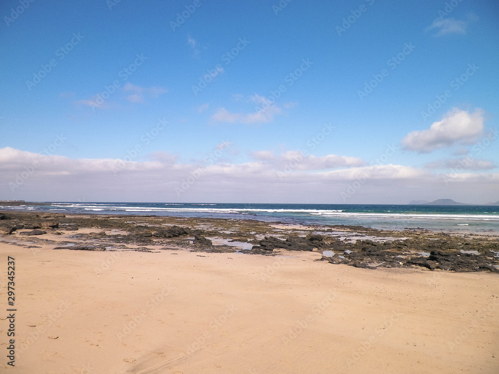 Beach and Atlantic Ocean in Caleta de Famara, Lanzarote Canary Islands.
