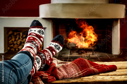 Christmas socks and fireplace 