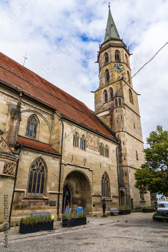 Germany, Historical old cathedral building with tall church spire in old town of schorndorf city photo