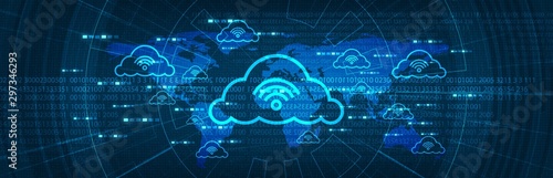 Digital Network Connecting With Clouds on Global Technology background,Cloud Computing concept.