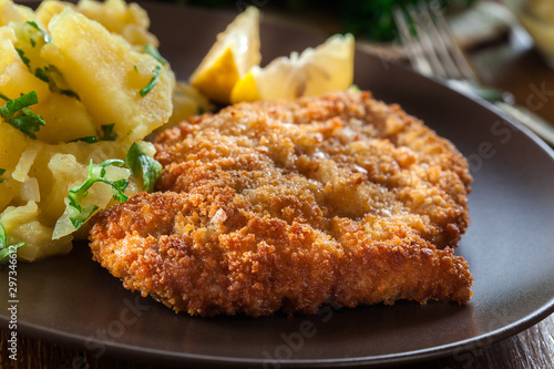 Photography Homemade breaded viennese schnitzel