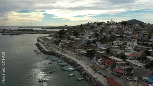 Aerial drone view of the seafront town of Topolobampo, Sinaloa, Mexico photo