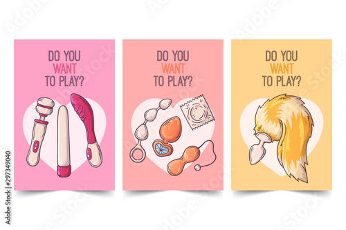Cards with sex toys for adults Vector.