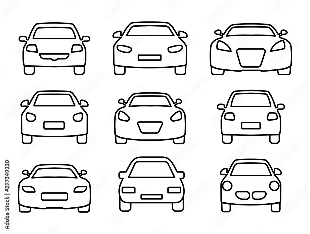 Set of car icons thin line. Web icons front view car. Vector illustration.