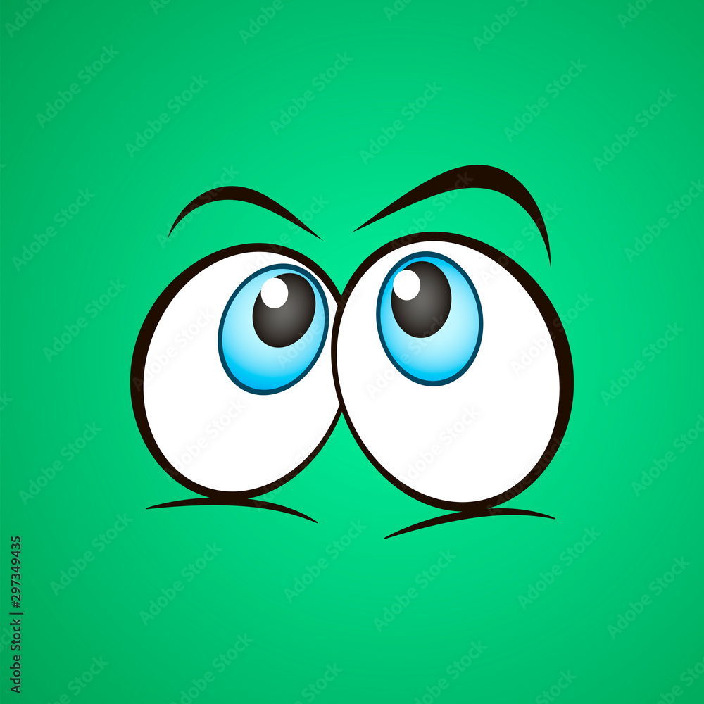 Cartoon eyes on a green background. Vector illustration.