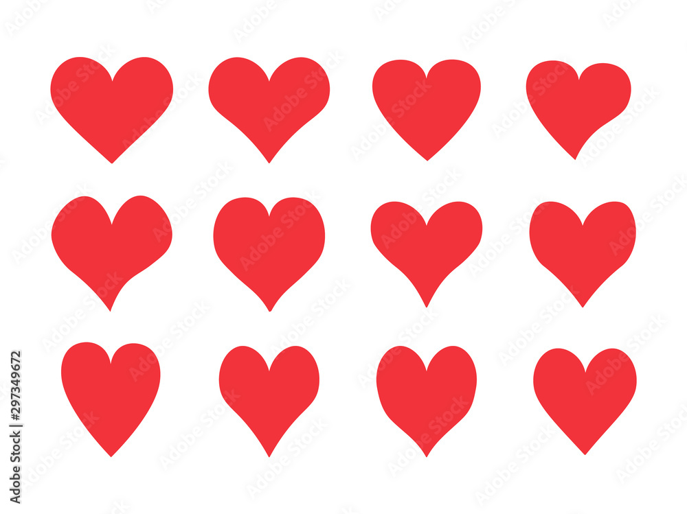 Hand drawn heart icons. Collection of red hearts. Hand drawn heart icons. Collection of red hearts.