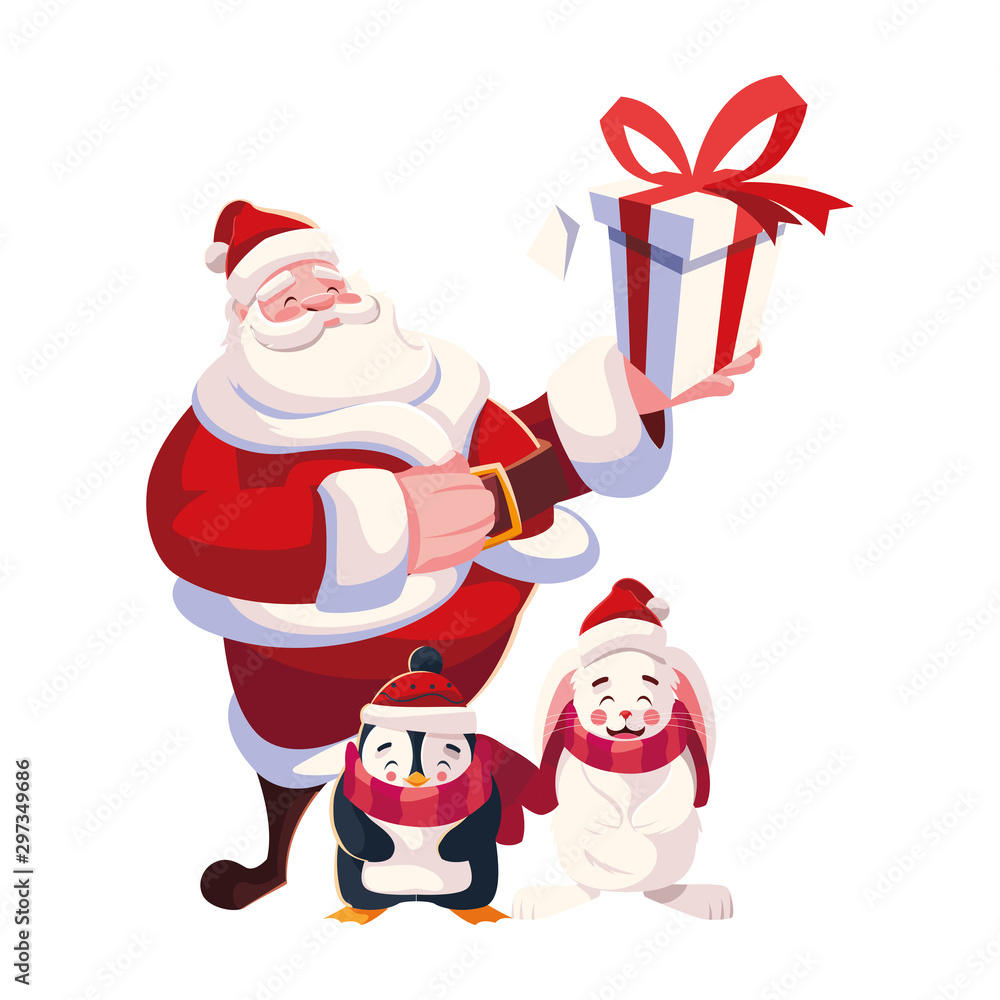 santa claus with gift box on white background