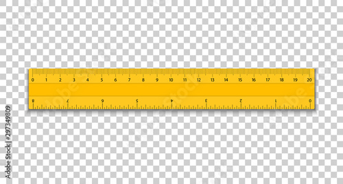 Realistic ruler. Yellow metric ruler. Measuring tool. Vector illustration.