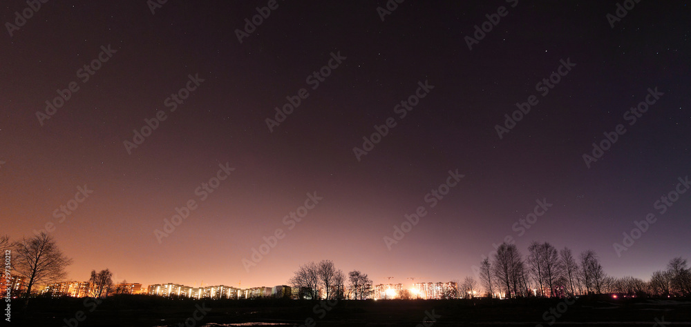 Wide view at industrial landscape at night