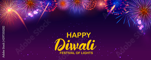 illustration of colorful fire cracker on Happy Diwali background for light festival of India