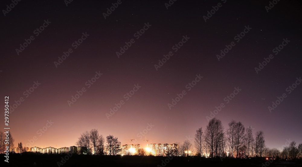 Wide view at industrial landscape at night