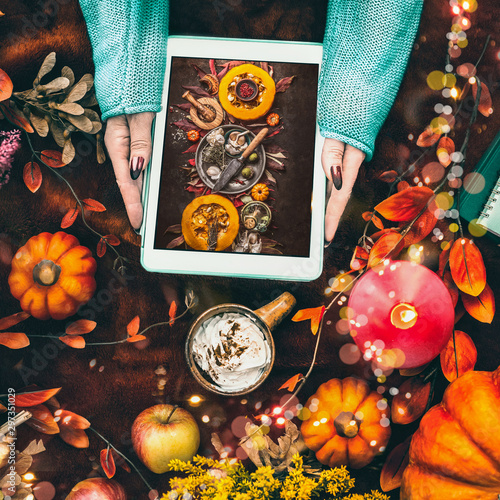 Female hands holding tablet...