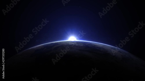 Sunrise over earth as seen from space. With stars background. 3d realistic animation 4k