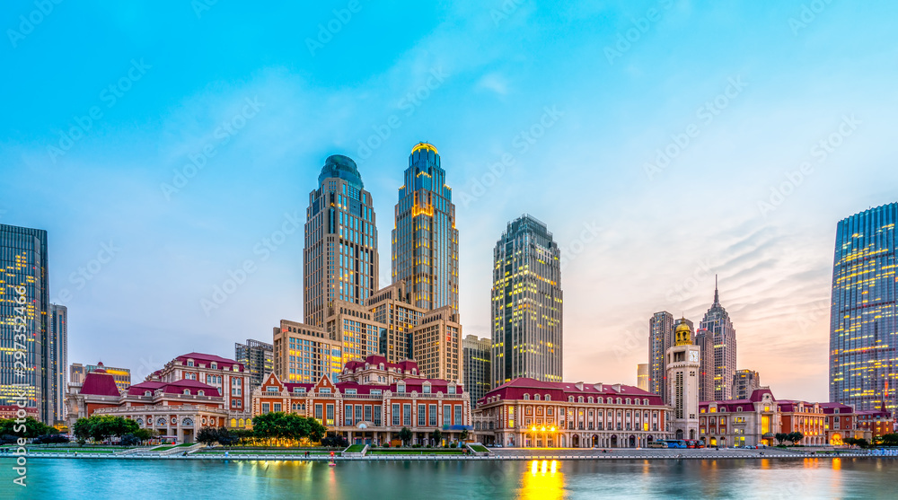 Naklejka premium Tianjin modern architecture landscape skyline..