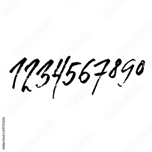 Set of grunge handdrawn numbers. Modern dry brush lettering. Vector illustration.