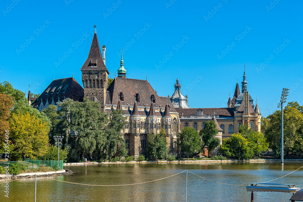 Naklejka premium Budapest, Hungary - October 01, 2019: Vajdahunyad Castle (Hungarian: Vajdahunyad vára) is a castle in the City Park of Budapest, Hungary. It was built in 1896.