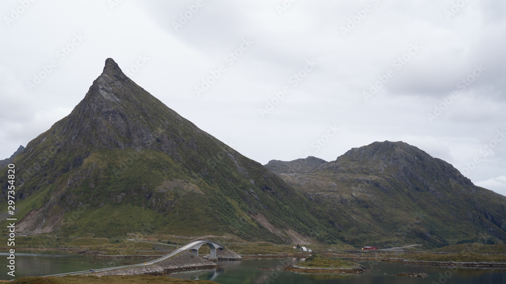 Norwegian mountain landscape with clouds in scandinavia 