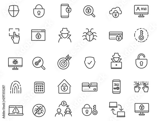 Set of linear criminal icons. Security icons in simple design. Vector illustration