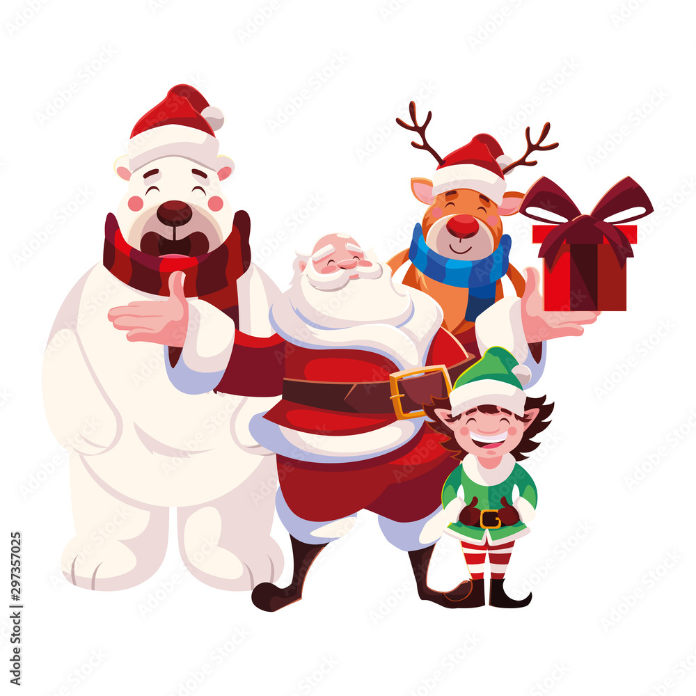 santa claus with gift box on white background