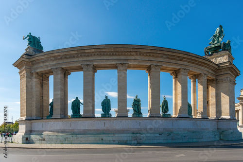 Budapest, Hungary - October 01, 2019: Hero's Square Budapest, Hosok tere, Hungary. It is home to iconic statuary and other important national leaders, as well as the Tomb of the Unknown Soldier. photo
