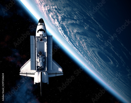 Fototapeta Naklejka Na Ścianę i Meble -  Space Shuttle On Background Of The Big Hurricane